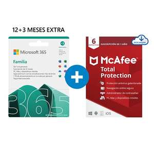 6 cuentas Microsoft 365 Familia | 15 Meses | 6 Tb de nube + McAfee Total Protection 2022 | 6 Dispositivo | 12 Meses |