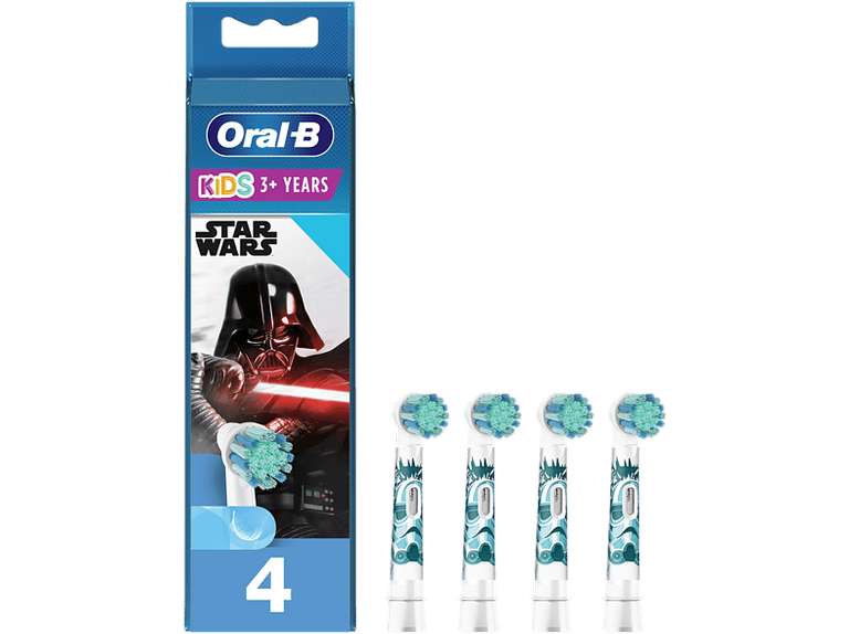 STAR WARS-- Recambio para cepillo dental - Oral-B Kids, Pack de 4, Compatible con Oral-B Kids, Diseño Star Wars, Blanco