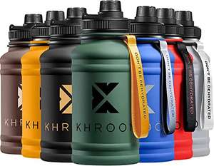 Khroom Botella deportiva de acero inoxidable 1,3 L - apta para ácido carbónico y botella de acero inoxidable irrompible para fitness y ocio