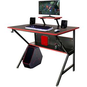 Escritorio ergonómico para videojuegos en forma de K en casa, oficina, PC, mesa de ordenador, con soporte ajustable para monitor y estante