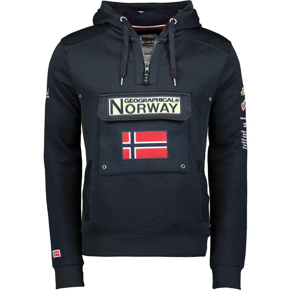 Geographical Norway Hombre Chaqueta de invierno con capucha de piel  sintética y 7 bolsillos negro