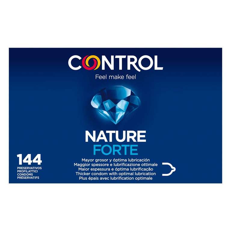 Control Nature Forte Preservativos - Caja de condones extra fuertes, 144 unidades Gama placer natural, lubricados, óptima adaptabilidad