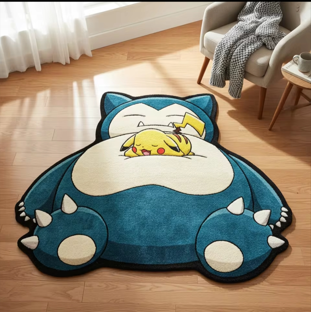 Alfombra de Anime con Diseño de Snorlax y Pikachu. 60x50
