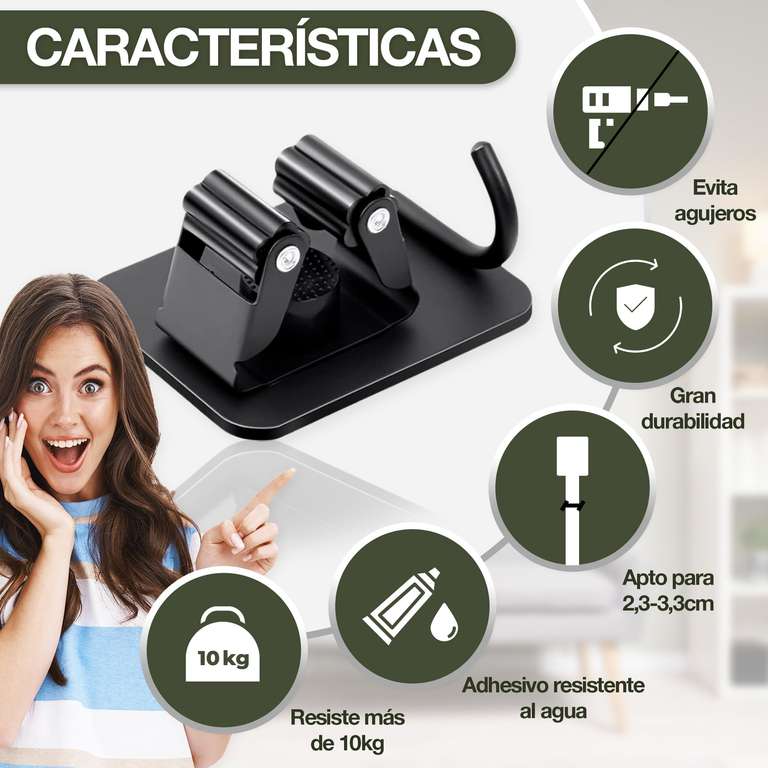 Colgador Escobas y Fregonas [5 Piezas Con Dos Tipos Adhesivos]- Soporte Escobas Pared-Organizador para Colgar Escobas y Fregonas con Ganchos