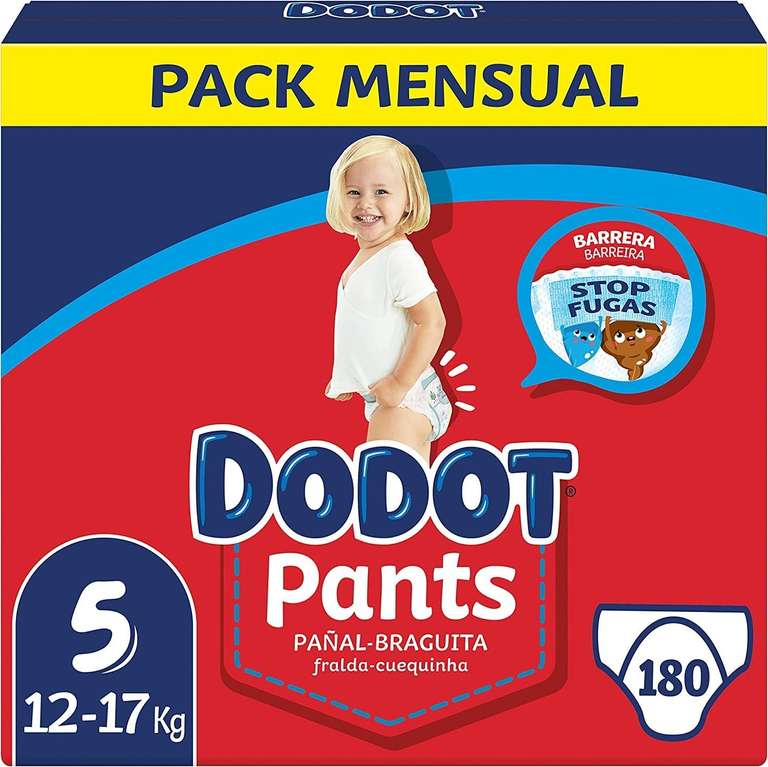 Dodot Pañales Bebé Pants Talla 5 (12-17 kg), 180 Pañales, Pañal-Braguita  con Ajuste 360° Anti-Fugas, Pack Mensual » Chollometro