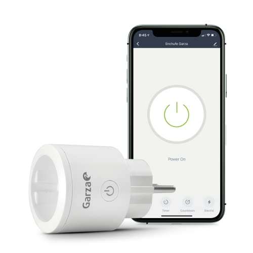 Garza Smart - Enchufe Wifi Inteligente, Programable, Con medidor de consumo, Control remoto por app y voz, Alexa/Google