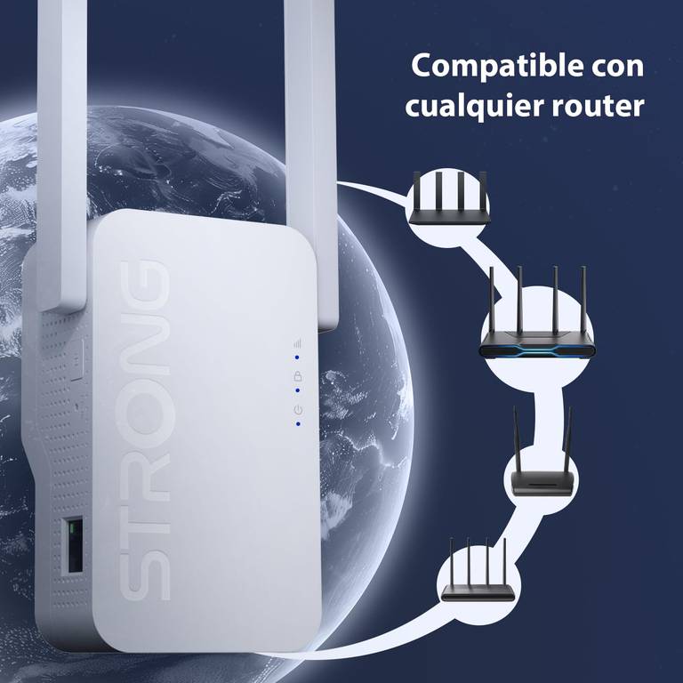 Strong Repetidor WiFi 7 BE3600, Amplificador WiFi Doble Banda | 3600 Mbps, WiFi 7, Puerto Gigabit, 2 antenas