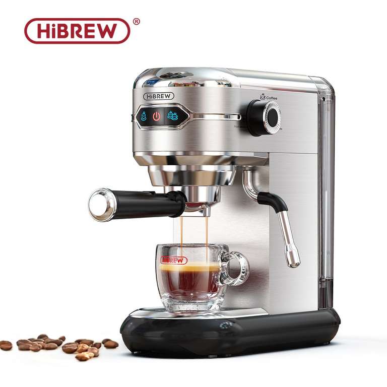 HiBREW H11 Cafetera 19 Bar Inox Semiautomática Super Slim, con taza de vapor gratis
