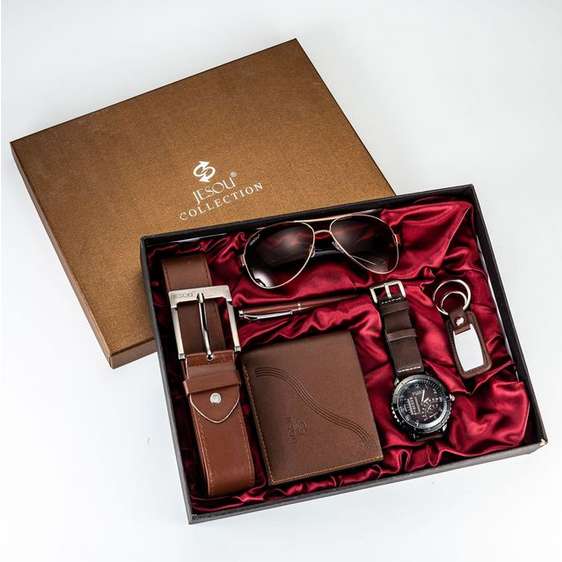 Conjunto de combinación de billetera, correa, reloj, bolígrafo y gafas