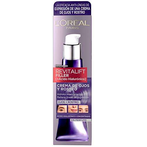 L'Oréal Paris Crema Antiedad de Ojos y Rostro Revilafit Filler, Con Ácido Hialurónico, 30 ml (compra recurrente)