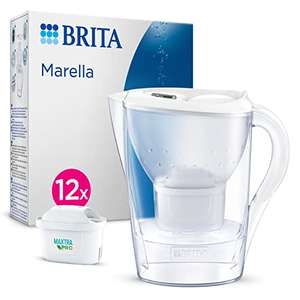 BRITA Jarra con filtro de agua, blanca (2,4 l) incl. 12x cartuchos MAXTRA PRO All-in-1: jarra apta para frigorífico digital y tapa abatible