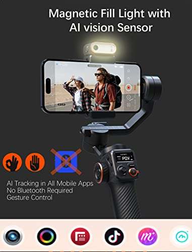 Hohem iSteady M6 Kit Estabilizador de Móvil Gimbal Smartphone de 3 Ejes con Sensor de visión AI de luz de Relleno magnético