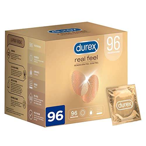 Durex Real Feel Preservativos Sensitivos sensación piel con piel (Pack 96 condones)