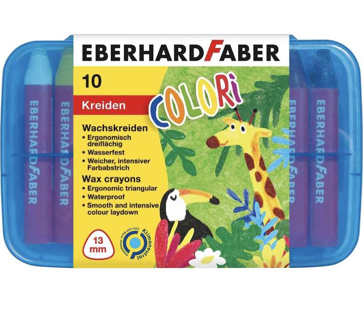 Eberhard Faber 524011 - Crayones de cera, tres caras, 10 piezas en caja de plástico