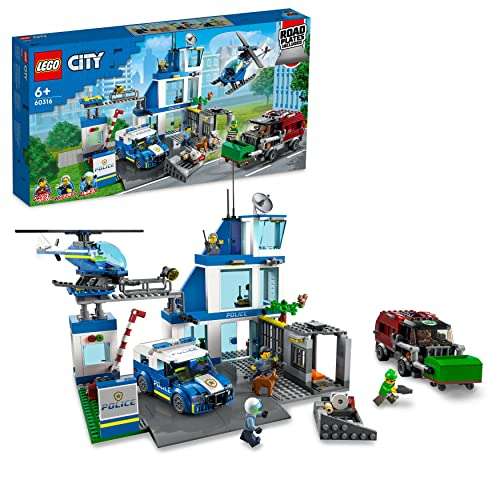 LEGO 60316 City Comisaría de Policía, Edificio con Carcél, Helicóptero de Juguete, Furgón Policial y Camión, Regalo Original niños 6 años