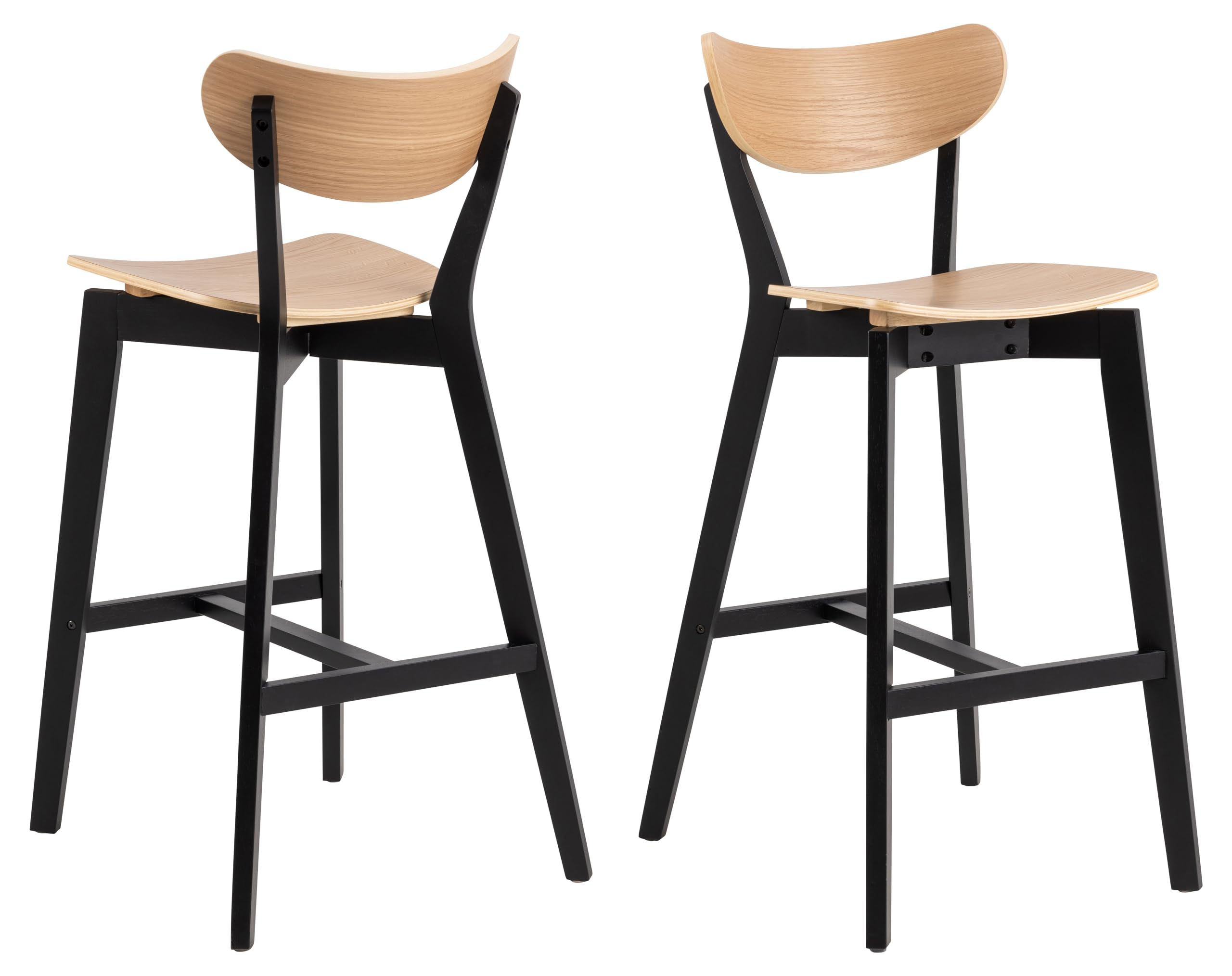 2 Taburetes de Bar con Asiento de Chapa de Roble y Patas de Madera Negra