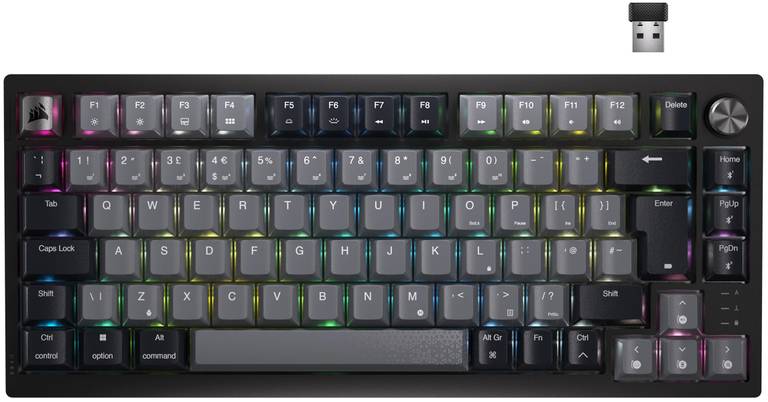 Corsair K65 Plus Teclado mecánico inalámbrico 75% RGB – Interruptores lineales Rojos Corsair MLX prelubricados
