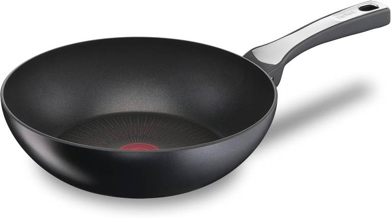 Tefal Unlimited On – Wok de 28 cm, Apto Inducción, Antiadherente, Revestimiento Titanio, Thermo-Signal, Acero Inoxidable
