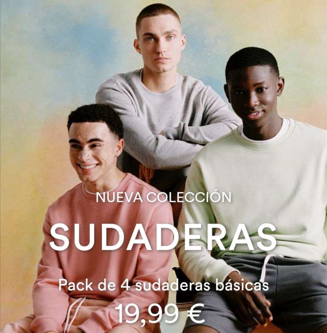 PACK DE 4 Sudaderas con acabados en canalé elástico en cuello, puños y bajo  (Tallas S a XXL) » Chollometro