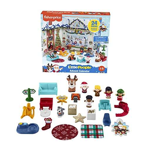 Fisher-Price Little People Calendario de adviento, caja con 24 sorpresas, incluye 7 figuras y accesorios