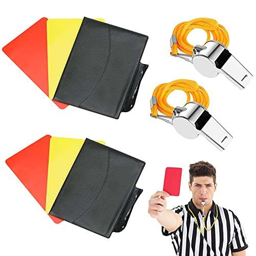 Kit de árbitro deportivo: 2 tarjetas rojas + 2 amarillas + 2 silbatos de metal + 1 tarjetero