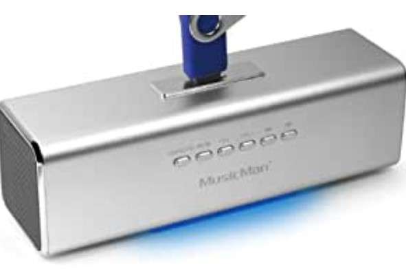 Altavoz portátil MusicMan MA Soundstation - Sonido estéreo - Radio FM, reproductor de MP3, USB, AUX / Line-In, soporte de tarjeta MicroSD