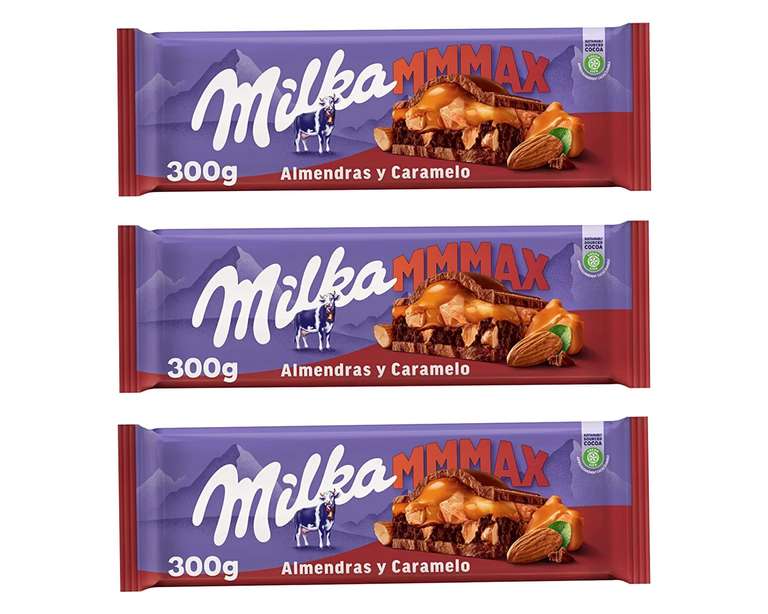 3 tabletas Milka MMMAX Tableta Grande de Chocolate con almendras y caramelo