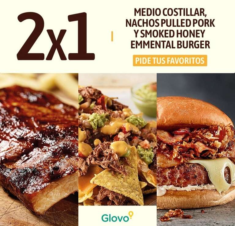 2x1 en medio costillar,nachos pulled pork o smoked honey emmental burger de Ribs pidiendo en Glovo