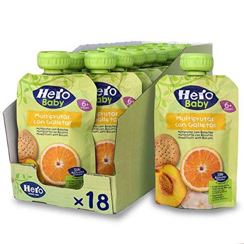 Hero Baby Bolsita de Multifrutas con Galletas - Pack de 18 x 100 g [5 variedades disponibles en descripción] + 4x3 productos HERO