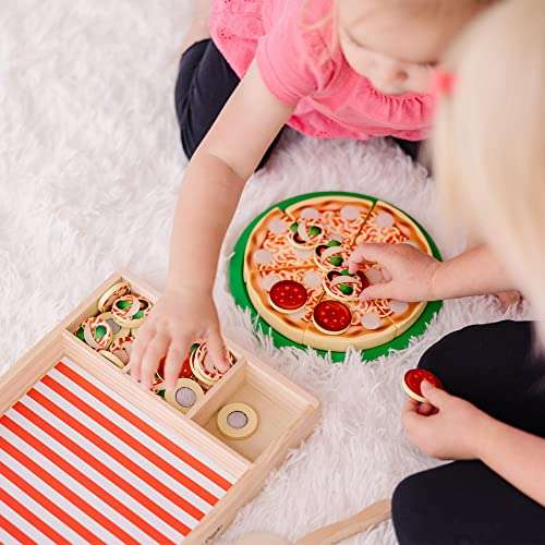Melissa & Doug Pizza De Madera | Alimentos de madera | Juguetes De Imitación | Juego creativo | Montessori