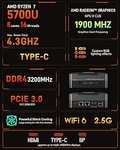 Mini PC GOD57, Ryzen 7 5700U 4.3GHz, 32 GB RAM, 1 TB SSD, WiFi 6, BT 5.2, HDMI/DP/Type-C 4K@60Hz, 2*USB 3.2 2*USB 2.0, 2.5G RJ45 (Europa)