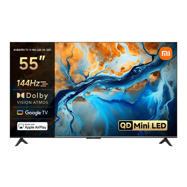 XIAOMI TV S Mini 55″, Diseño sin Bordes, Google TV, QD-Mini LED, 1200 nits de Brillo máximo, Alta tasa de refresco 4K de 144 H,Ultra Fluido