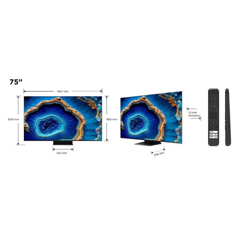 TV QD Mini LED 189 cm (75") TCL 75C805, 4K UHD 1300 nits, Smart Google TV Dolby Vision y Atmos