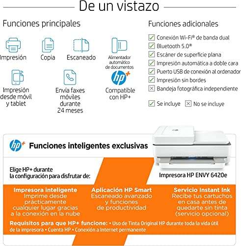 Impresora Multifunción HP Envy 6420e + 6 meses de impresión Instant Ink con HP+