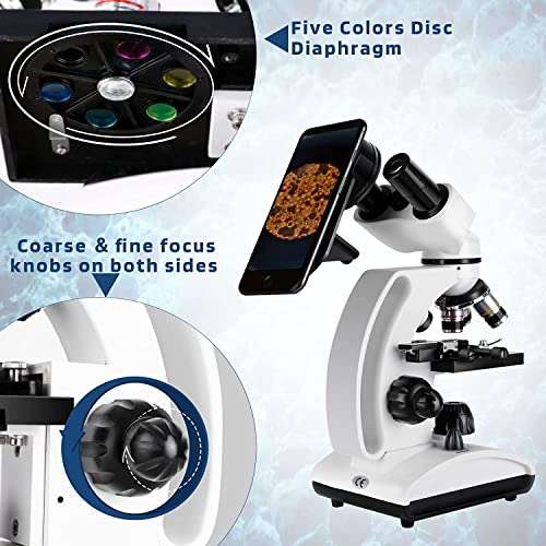 Microscopio Binocular 40X-1000X con Iluminación LED y Soporte para Teléfono
