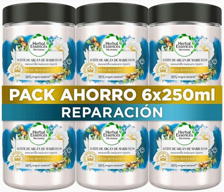 Bio Mascarilla Herbal Essences Reparación Aceite De Argán De Marruecos 6 x 250ml, con ph neutro e ingredientes naturales