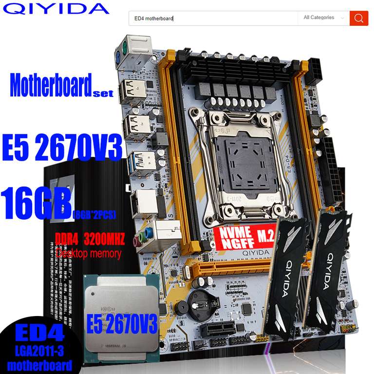 Kit Placa base X99 QIYIDA + Xeon E5 2670 V3 + 16GB 3200Mhz DDR4 (2x8GB)