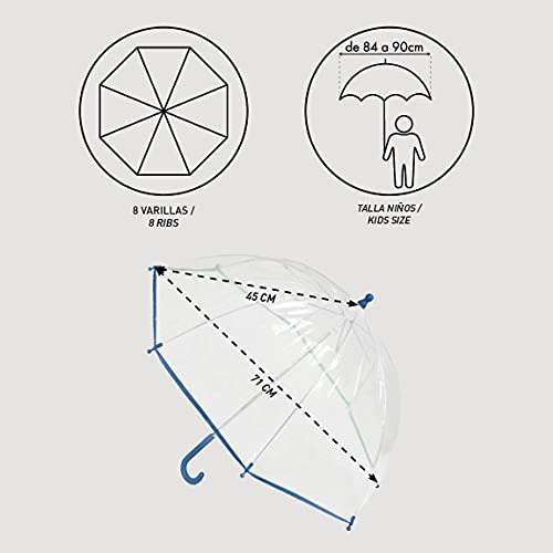 Paraguas Transparente de Frozen 2 | Apertura Manual, Compuesto por 8 Varillas. Licencia Oficial Disney
