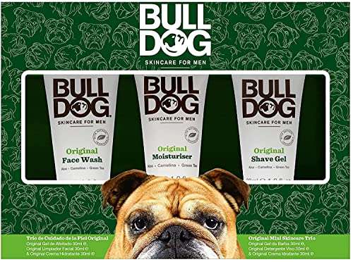 Bulldog Skincare-Pack cuidado facial para hombre,con Ingredientes naturales,Crema hidratante 30ml+lmpiador facial 30ml+gel de afeitado 30 ml