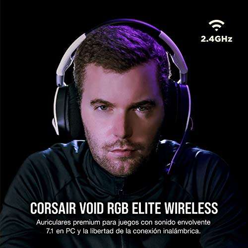 Corsair VOID ELITE RGB Wireless (7.1, Inalámbrico de 2.4 GHz de baja latencia, 12m alcance, PC, PS4) Blanco - Prime Day
