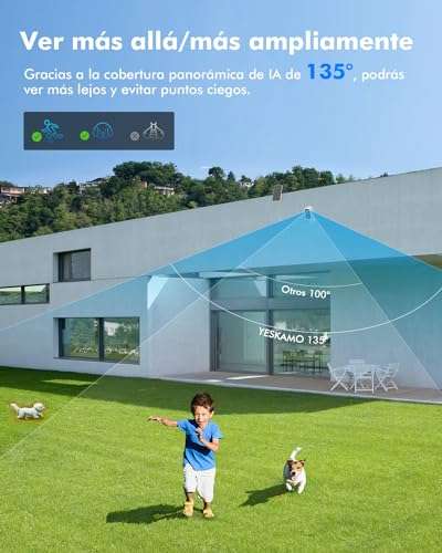 YESKAMO 2K Cámara Vigilancia WiFi Exterior con Panel Solar Batería