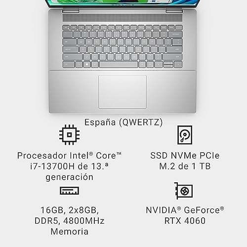 Dell INSPIRON 16 Plus 7630 - WVA 16" 2.5K+ 120Hz, 13700H, 16GB RAM, 1TB SSD, RTX 4060, W11 Home, QWERTY español, Platinum Silver