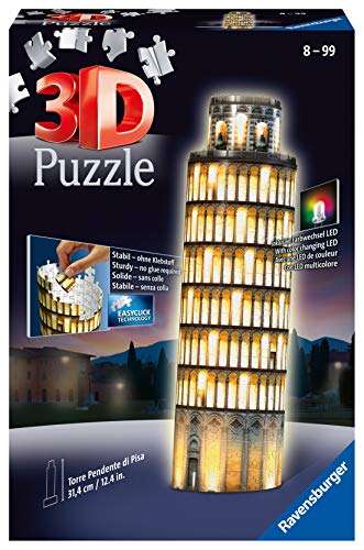 Puzzle 3D Ravesburger, Torre de Pisa con iluminación led, 216 piezas, edad recomendada 8+