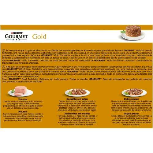 Purina Gourmet Gold Tartalette, Comida Húmeda para Gato Pack Surtido, 8 packs de 12 latas de 85g - 96 latas