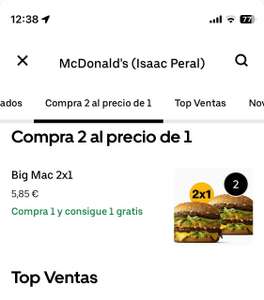UBER EATS: 2x1 en Big Mac