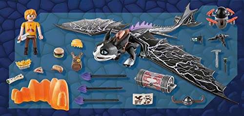 PLAYMOBIL DreamWorks Dragons 71081 Dragons: The Nine Realms - Thunder & Tom, Dragón de Juguete con función de Disparo,