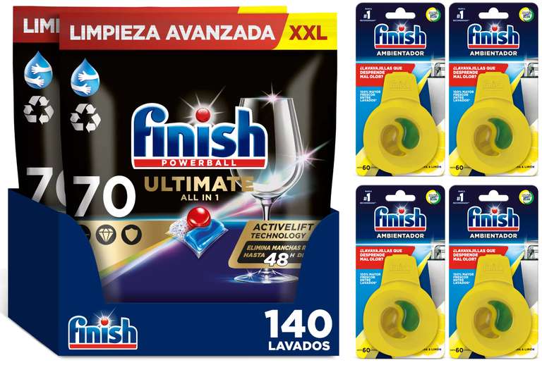 140x Pastillas Finish Powerball Ultimate All in 1 + 4x Ambientadores Limón [27,60€ NUEVO USUARIO]