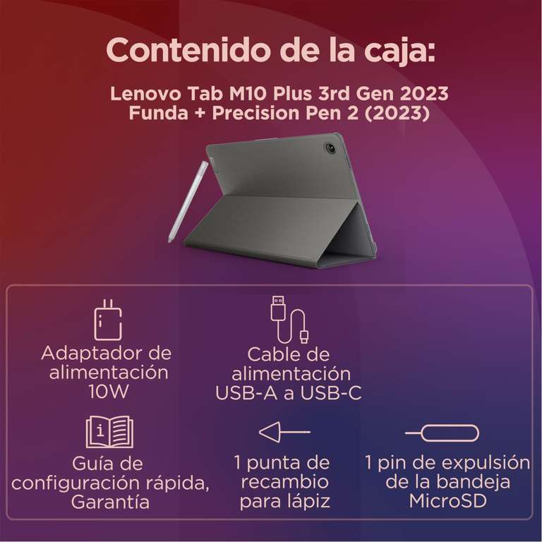LENOVO M10 Plus Tablet + Funda + Lápiz (10.6'' - 128 GB - 4 GB RAM - Wi-Fi  - Gris)