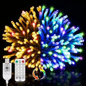 Cadena de Luces Led 10M 100 LED, USB Guirnalda de Luminosa Navidad Blanco Cálido y Multicolor Regulable, 11 Modos