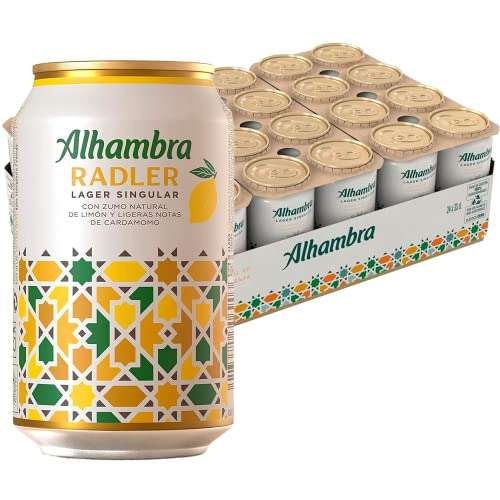 ALHAMBRA - Alhambra Radler Lager Singular, Cerveza Radler, Pack de 24 Latas x 33 cl - 3 % Volumen de Alcohol [Unidad 0'56€]